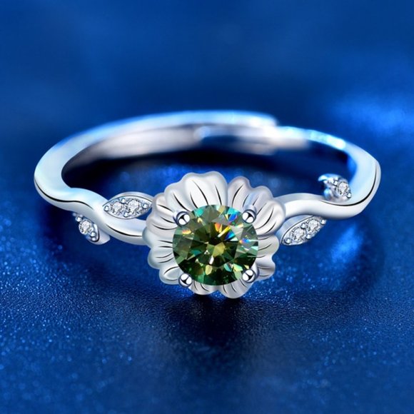 Certified 1/2ct. t.w. Diamond Green Moissanite Sunflower Ring NEW - Picture 3 of 8
